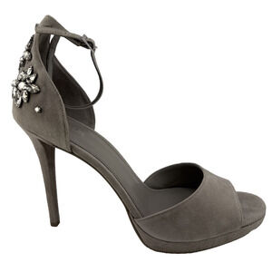 Michael Kors Patti Platform Soft Suede Leather Jewel Women's 10M Pearl Grey Heel